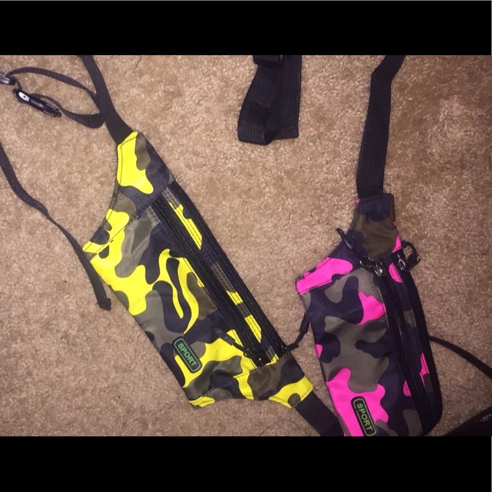 Neon green and pink Fanny packs